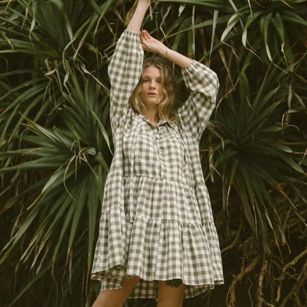 Lullaby Club Avalon Smock Gingham Mini Dress XS - Picture 2 of 7
